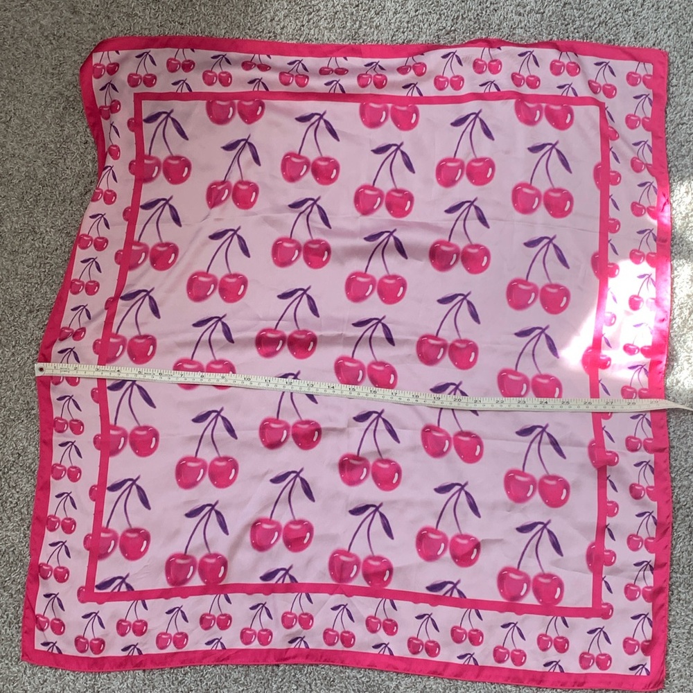 Urban Outfitters Pink Cherry Print Satin Scarf - Picture 6 of 6